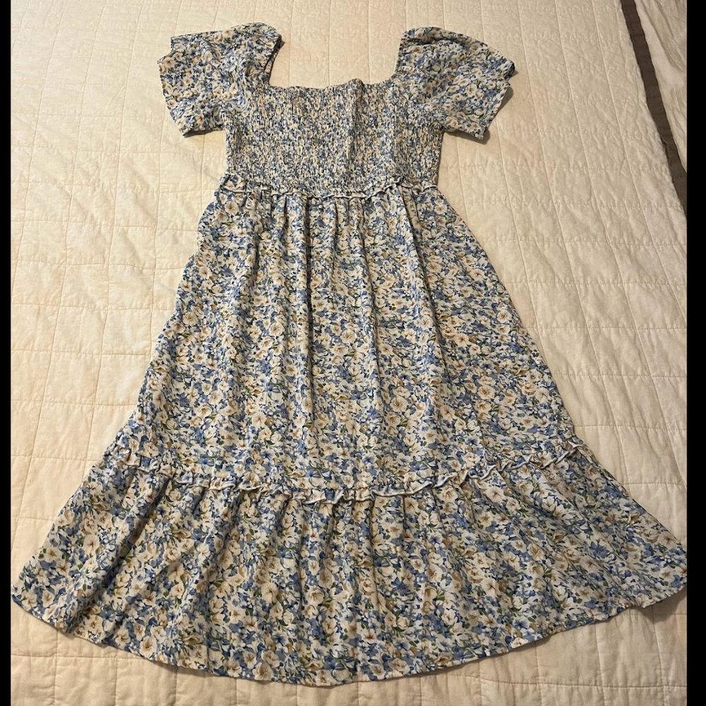 GRACE KARIN Square Neck Ruffle Short Sleeve Floral Print Tiered Swing dress M
